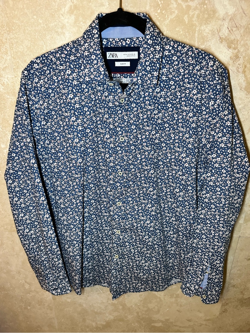 Zara Men’s Navy Blue Micro Floral Button-Down Shirt